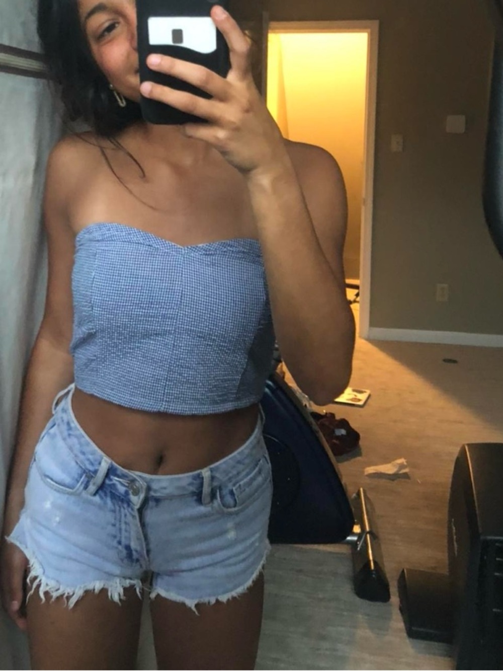 Urban Outfitters Blue Gingham Strapless Crop Top